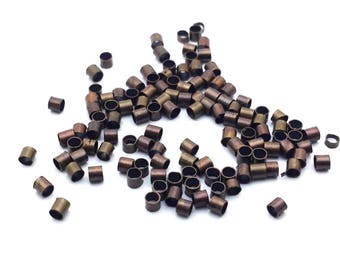 10g de perles à écraser forme tube, métal cuivré, 2mm (environ 800 perles): AE0072