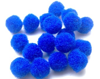 x100 pompons synthétique 12mm, Bleu, pour galon couture