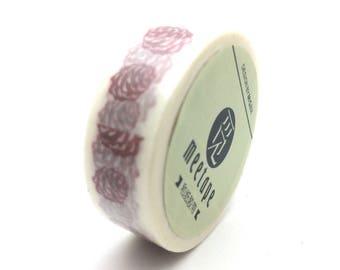 x1 rouleau de 10m de masking tape washi tape blanc pomme de pin bordeaux: DM0025