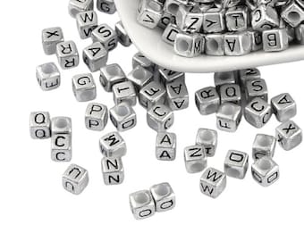 x26 beads letters acrylic letters cubes 6mm, silver PA0067