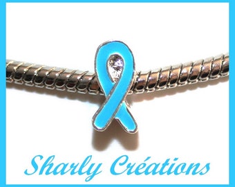 5 blue enamel Ribbon European charm beads: PEM0141