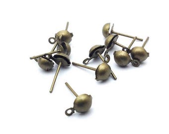 10 ou 25 paires de Boucles d'oreilles clous Bronze, boule avec anneau, 15x5mm: ABO0007