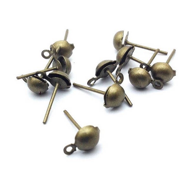10 ou 25 paires de Boucles d'oreilles clous Bronze, boule avec anneau, 15x5mm: ABO0007