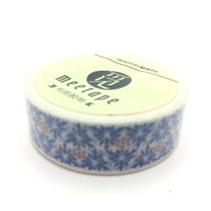 x1 rouleau de 10m de masking tape washi tape blanc motifs bleus: DM0031 image 2