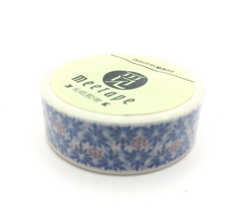 x1 rouleau de 10m de masking tape washi tape blanc motifs bleus: DM0031 image 2