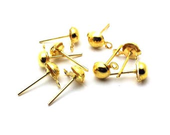 X50 pares de pendientes de uñas de oro, bola con anillo, 15x5mm: ABO0009