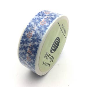 x1 roll of 10m masking tape washi tape white blue patterns: DM0031 image 1