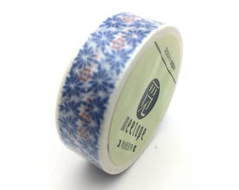 x1 rouleau de 10m de masking tape washi tape blanc motifs bleus: DM0031