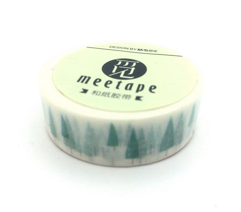 x1 rouleau de 10m de masking tape washi tape blanc motifs sapins: DM0028 image 2