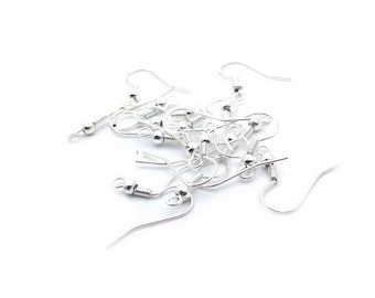 x250 pairs of ear hooks, clear silver metal, 17mm: ABO0024