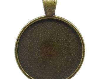 x1 pendentif support cabochon 25mm, métal bronze, SP0016