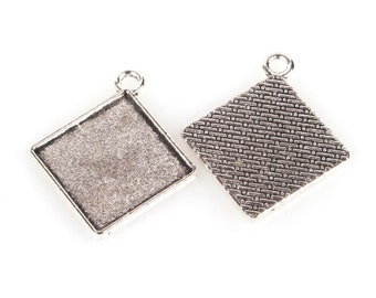 x2 pendant supports 20mm diamond cabochons, silver metal, SP0020