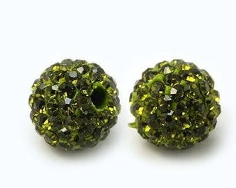 10 green rhinestone 10 mm Shamballa beads
