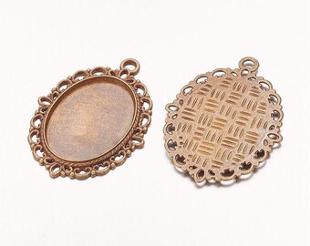 x2 pendant supports 18x25mm cabochons, bronze metal, SP00023