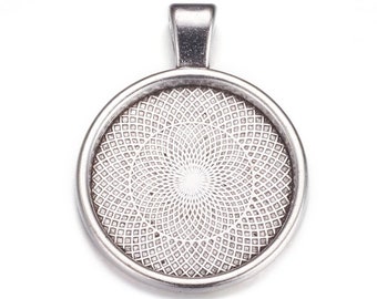x1 cabochon holder round 25mm, silver metal, SP0022