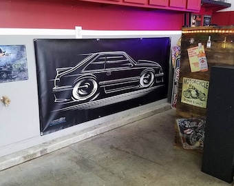 Fox Body GT Mustang BIG BANNER 1987 1988 1989 1990 1991 1992 1993 Ford 5.0L Sign Poster silhouette art
