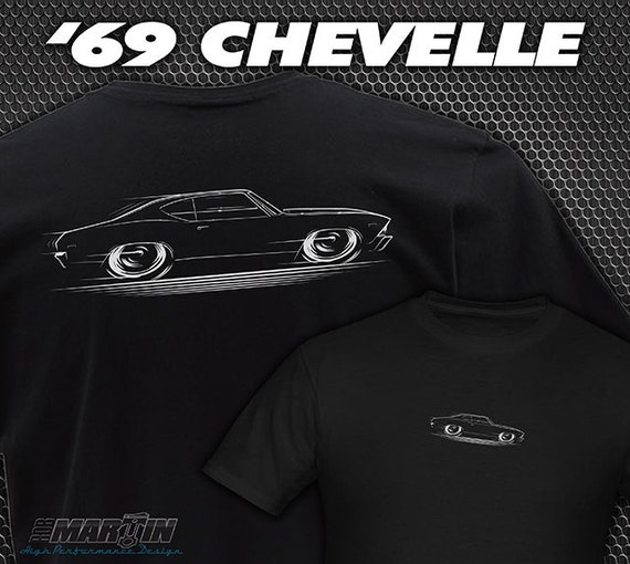 T-shirt Chevelle SS 1969 Muscle Car - Graphique Noir/blanc/gris - Tailles S à 3XL