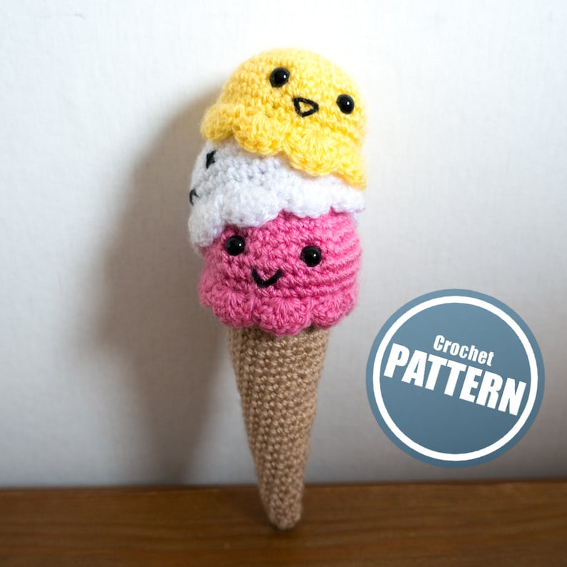 Ice cream crochet pattern, easy crochet pattern, amigurumi pattern, amigurumi food, crochet food image 1