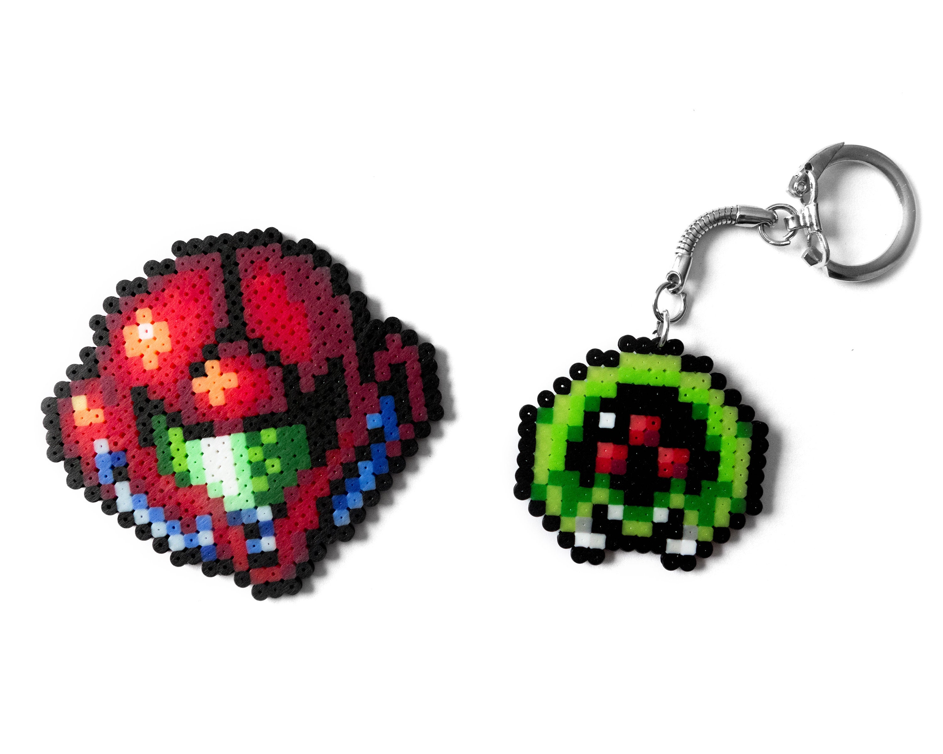 Metroid perler bead art keychain Samus Aran gamer gifts brooch or magnet Metroid Larva pin pixel art