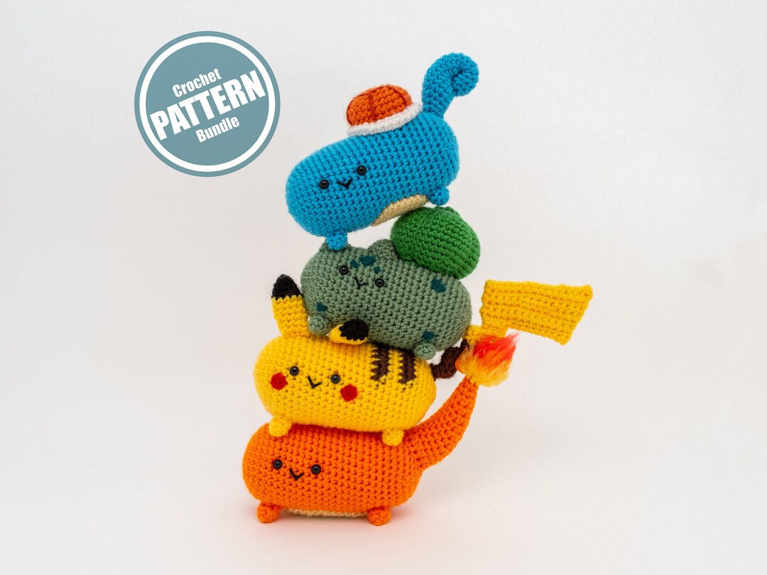 ポケモン あみぐるみ フシギダネ ゼニガメ ヒトカゲ かぎ針編みパターンバンドル、ポケモンの編みぐるみPDF、フシギダネ