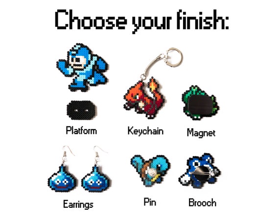 Metroid perler bead art keychain Samus Aran gamer gifts brooch or magnet Metroid Larva pin pixel art