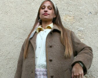 60’s/70’s wool trench coat  - size L - oversized - brown - french vintage