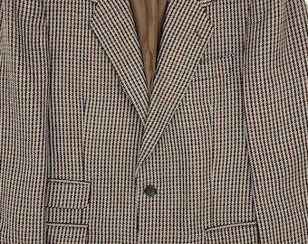 Houndstooth brown blazer - L -  German made - 100% wool - Classic cut - Vintage - 70's/80's