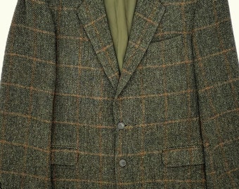 Green tweed blazer - Size M/L - Plaid - 100% wool - Classic cut