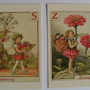 Cartões postais individuais do alfabeto de fadas de flores letras S a Z Cicely Mary Barker arte botânica