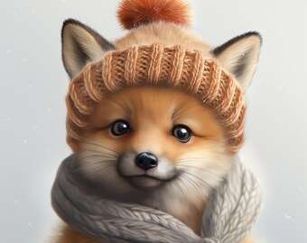 Baby Fuchs Kit (v2) trägt winterliche Bergkleidung_digital art