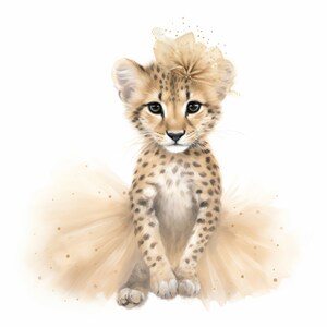 Baby cheetah in a gold tutu for nursery art (v2)