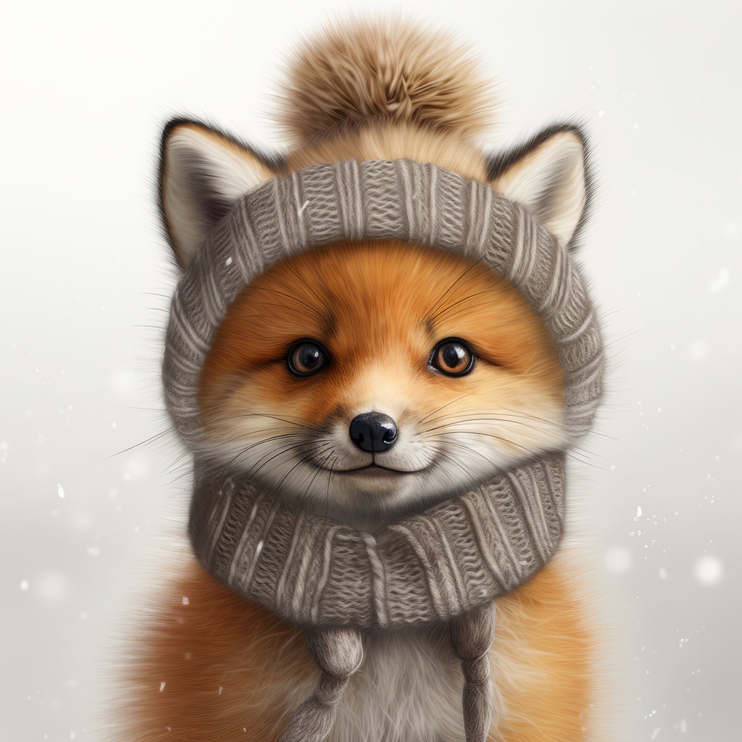 Baby Fox Kit (v6) Wearing Winter Mountain Clothes_ Digital Art Etsy