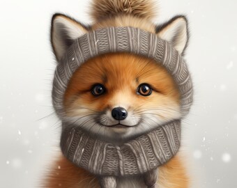 Baby Fuchs Kit (v6) trägt winterliche Bergkleidung_ digitale Kunst