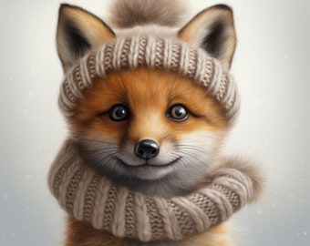 Baby Fuchs Kit (v3) trägt winterliche Bergkleidung_ digitale Kunst