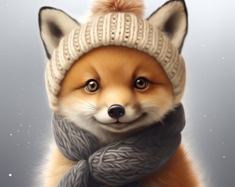 Baby Fuchs Kit (v4) trägt winterliche Bergkleidung_ digitale Kunst