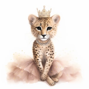 Royal baby cheetah in a pink tutu for nursery art - V2