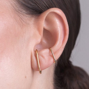 Suspender earring · Custom size · Stud bar earring ·  Stud lobe cuff earring · Minimalist earlobe cuff · Edgy earring · Silver · Gold