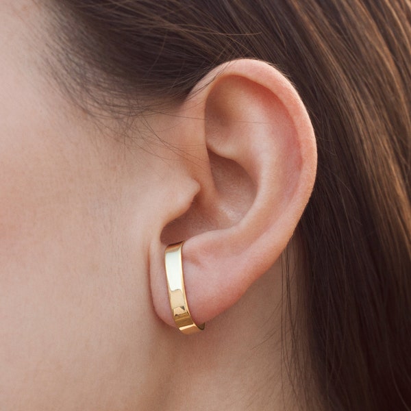 Rectangular Lobe Cuff · Custom size · Stud lobe cuff earring · Suspender earring · Modern geometric earring · Edgy · Silver · Gold