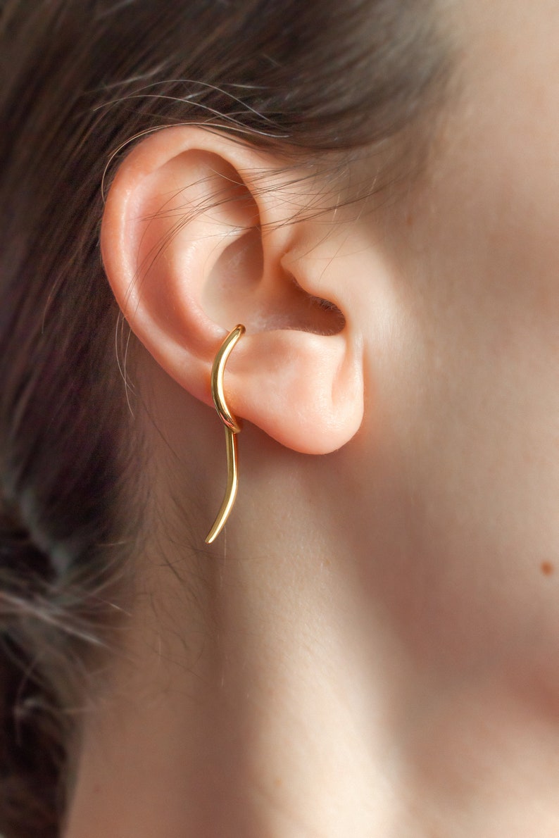 Pendulum Ear Cuff Sculptural earring Silver ear cuff 24k gold vermeil Edgy earring Contemporary earring Conch ear cuff image 5