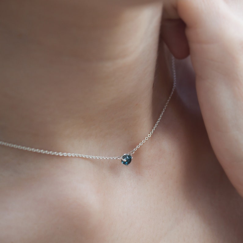 Dainty necklace Silver necklace London blue topaz Stone circle necklace Minimalist necklace Fine necklace Elegance necklace
