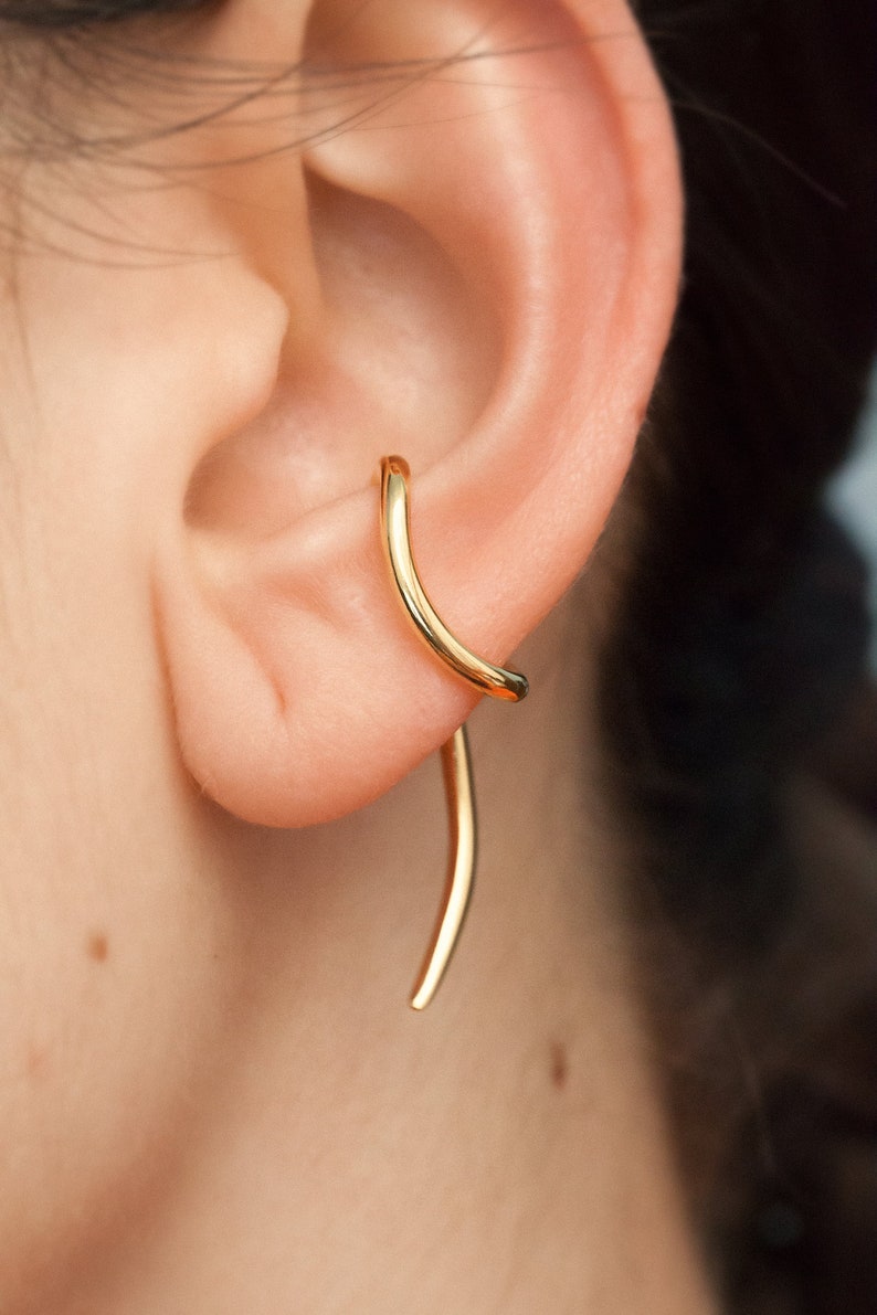 Pendulum Ear Cuff Sculptural earring Silver ear cuff 24k gold vermeil Edgy earring Contemporary earring Conch ear cuff image 1