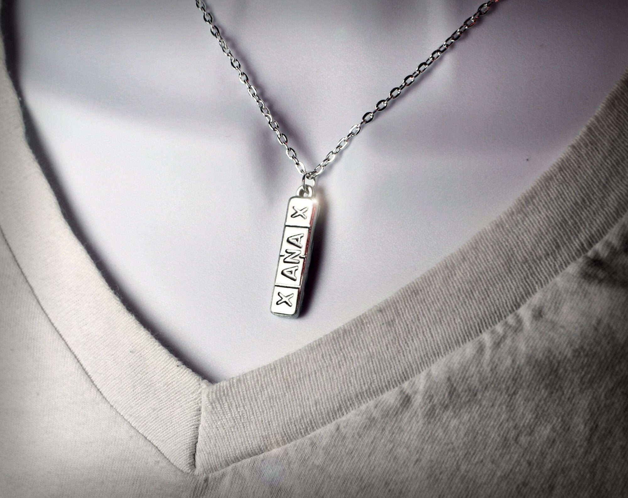 925 Sterling Silver Xanax Bar Necklace 
