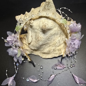 Purple Bohemian Headpiece with Faux Pearl Beads, Flowers, Weddings, Parties, Bridesmaids, Cosplay