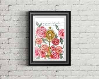 Catholic Lettering | Catholic Art | Eucharist | Catholic Saints | Catholic decor | Floral illustration | Jesus | Christ Art | Corpus Christi