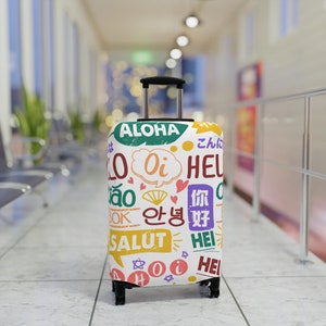 Language Luggage Cover, Colorful Suitcase Cover, Multilingual Hello Suitcase Skin, Luggage Protection