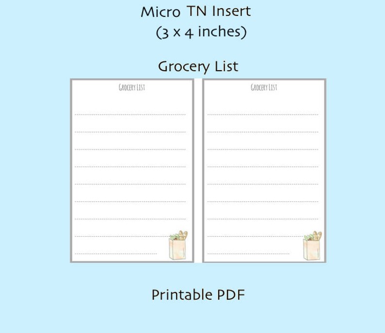 Micro TN Printable Grocery List Micro TN Insert Instant - Etsy