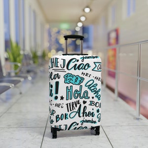 Language Luggage Cover, Black and White Suitcase Cover, Multilingual Hello Suitcase Skin, Luggage Protection