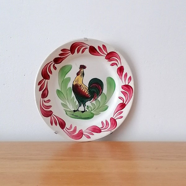 Rooster plate in Terre de Fer earthenware, French collector's plate, vintage wall plate, 1930