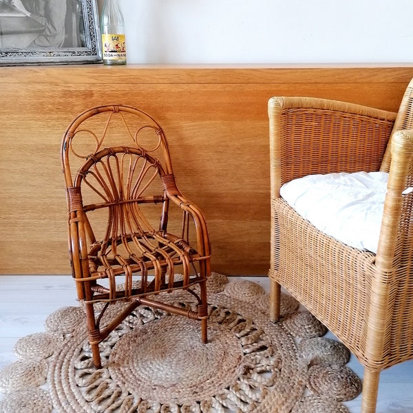 fauteuil rotin, fauteuil rotin vintage, fauteuil rotin enfant, chaise rotin enfant, siège rotin, fauteuil rotin année 1960, rattan armchair