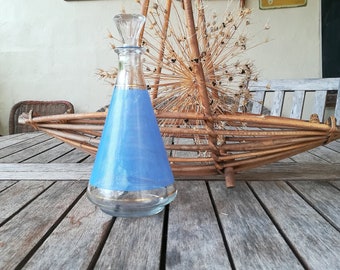 Carafe vintage, carafe à liqueur, carafe bleue en verre, ancienne carafe, carafe année 1950, carafon, Mid Century